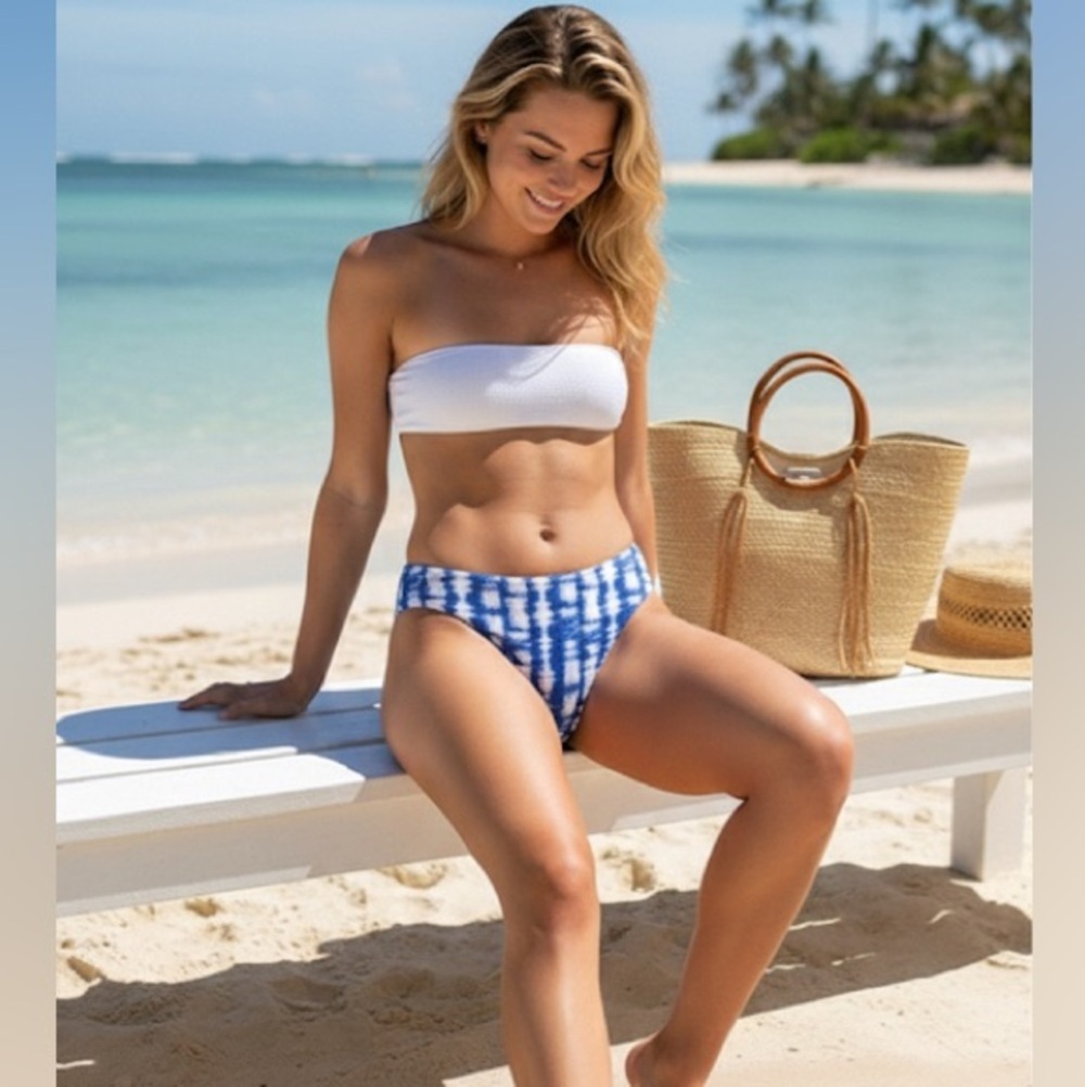 Blue and White Tie-Dye Bikini Bottom